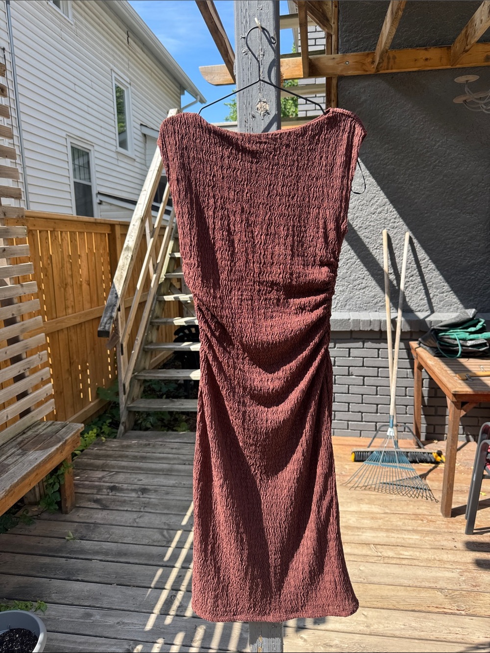 H&M Women’s Sleeveless Textured Midi Dress in Chocolate Brown